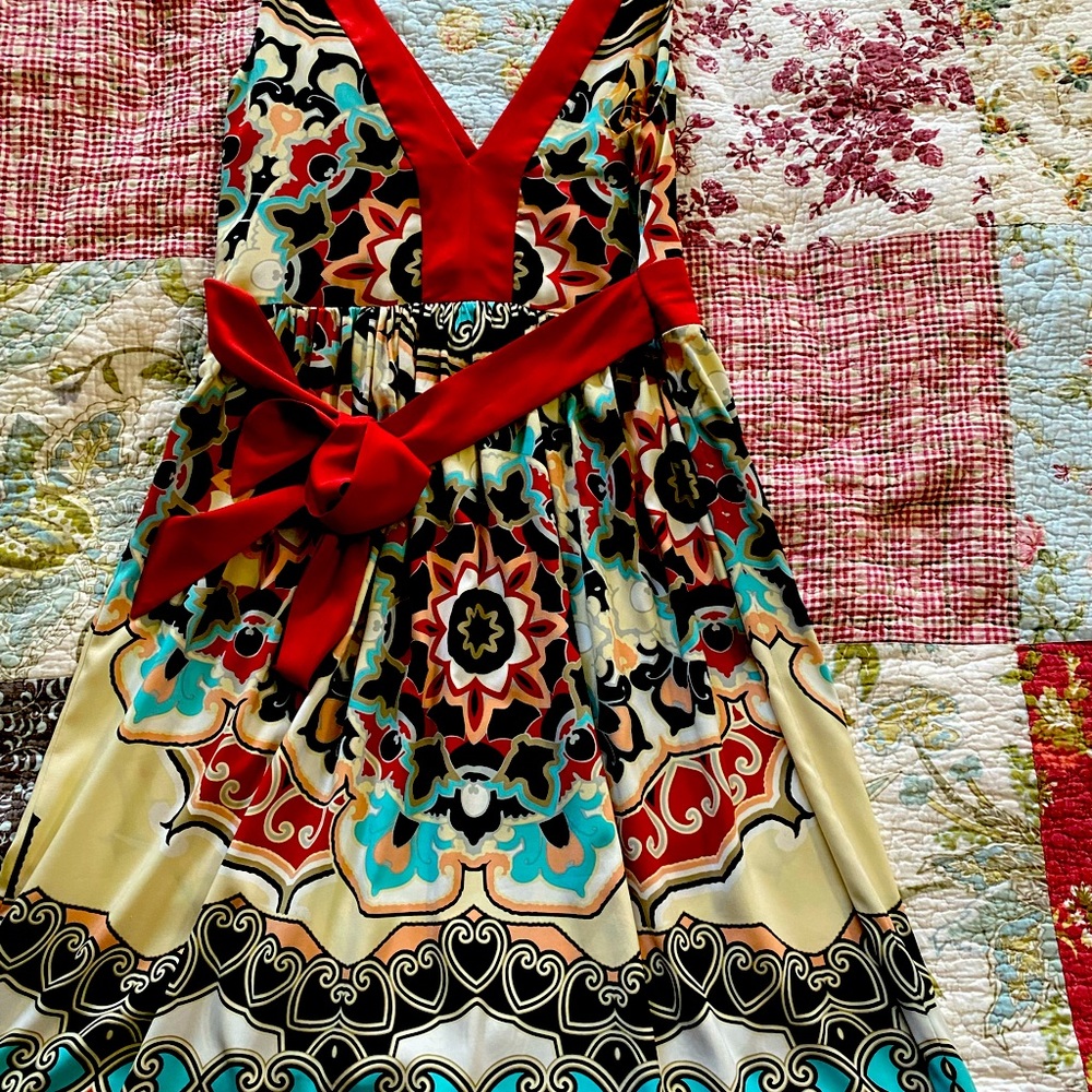 Multi colored tank dress with tie back